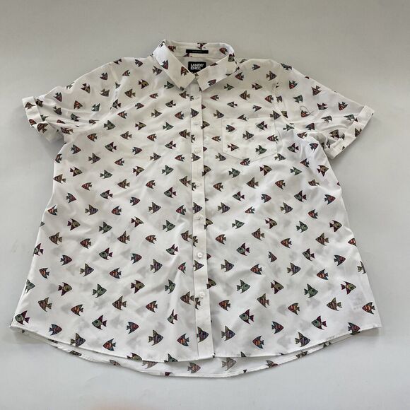 Lands End‎ Mens Button Polo Shirt Short Sleeve Fish Collared Large Beachy Preppy - Picture 1 of 10